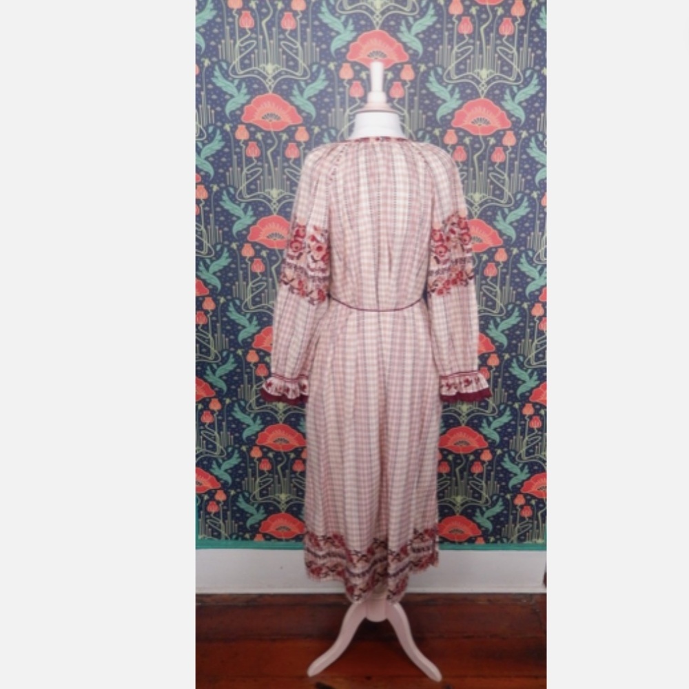 Ulla Johnson Filia Midi Embroidered Check Dress Boho Peasant - Picture 10 of 10